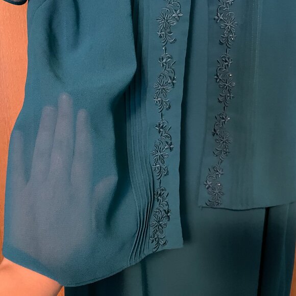 Blue Tank Top Maxi Dress with Wide straps + blouse with embroidery beaded detail - Picture 6 of 12